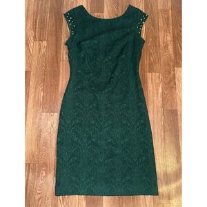 ZARA Green Jacquard‎ Studded Cap Sleeve Sheath Dress M